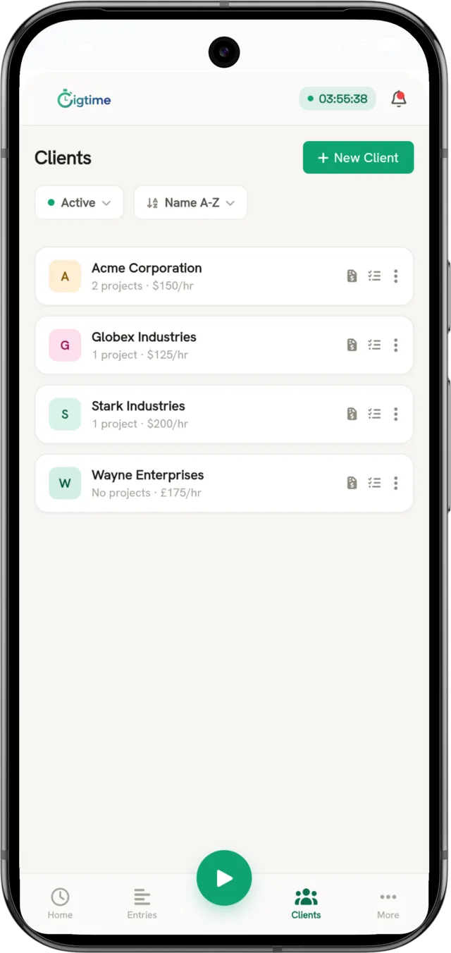 Gigtime client management on mobile