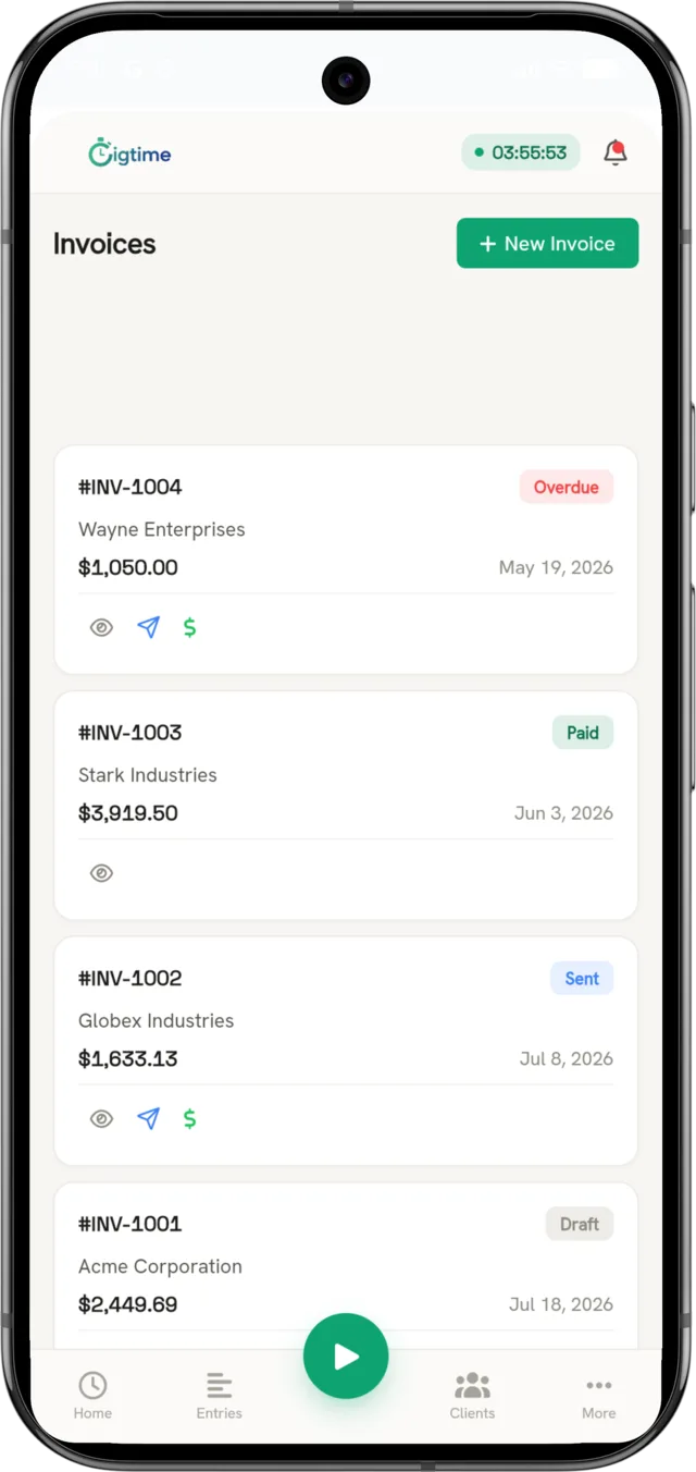 Gigtime invoicing on mobile